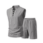 🧵 50% DE DESCONTO POR TEMPO LIMITADO! ✨ Conjunto masculino sem mangas de linho – camiseta e shorts com cordão, 7 cores ☀️