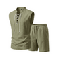 🧵 50% DE DESCONTO POR TEMPO LIMITADO! ✨ Conjunto masculino sem mangas de linho – camiseta e shorts com cordão, 7 cores ☀️