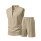 🧵 50% DE DESCONTO POR TEMPO LIMITADO! ✨ Conjunto masculino sem mangas de linho – camiseta e shorts com cordão, 7 cores ☀️