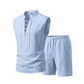 🧵 50% DE DESCONTO POR TEMPO LIMITADO! ✨ Conjunto masculino sem mangas de linho – camiseta e shorts com cordão, 7 cores ☀️