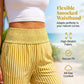 ❤️Calça de mulher às riscas xadrez com cintura franzida