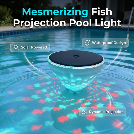 Luz solar flutuante para piscina com projeção de peixes