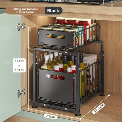 💪🥫 Oferta Relâmpago por Tempo Limitado: 50% de Desconto! Organizador de Armário Deslizante de Dois Níveis — Regulação em altura em 5 níveis, design deslizante, estrutura em aço carbono, capacidade extra grande — Não necessita de montagem ✨