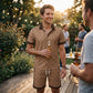 👕 57% DE DESCONTO 🌞 Conjunto de verão de 2 peças com estampado para homem – T-shirt e calções a condizer – Leve, respirável e com corte descontraído – perfeito para a praia, as férias ou os dias quentes 🩳