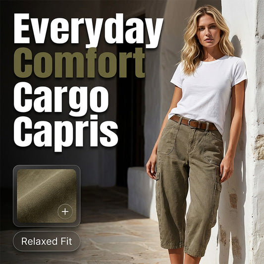 🔥👖 PROMOÇÃO RELÂMPAGO DE 61%! Calças Cargo Capri Descontraídas – Corte Largo, Vários Bolsos, Tecido Respirável, 6 Tamanhos, Ideais para o Verão e para o Dia a Dia 🌿