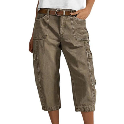 🔥👖 PROMOÇÃO RELÂMPAGO DE 61%! Calças Cargo Capri Descontraídas – Corte Largo, Vários Bolsos, Tecido Respirável, 6 Tamanhos, Ideais para o Verão e para o Dia a Dia 🌿