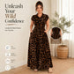 👗🐆Vestido feminino elegante com padrão leopardo e lapela✨