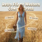 👗50% DE DESCONTO POR TEMPO LIMITADO! Vestido midi justo sem mangas estilo country retro, com fecho frontal e bainha com franjas. Vestido vintage com aspeto de camurça, perfeito para concertos country e férias.