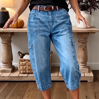 📢Liquidação de Meia Temporada: 50% de desconto – por tempo limitado ⏰Calça Jeans Feminina Casual Cropped Elástica