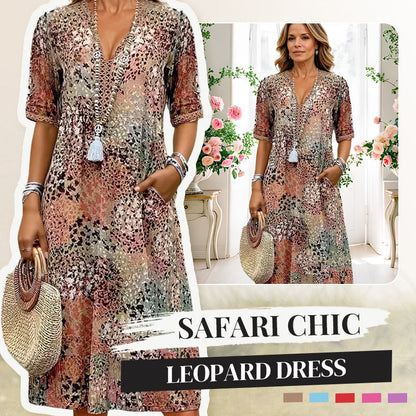 💥Promoção Imperdível de 2026: 50% de desconto🤩Vestido Safari Chic com Estampa de Leopardo