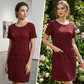 ⌛Oferta por tempo limitado - Vestido texturizado para mulher com gola redonda e comprimento até ao joelho