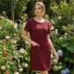 ⌛Oferta por tempo limitado - Vestido texturizado para mulher com gola redonda e comprimento até ao joelho