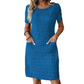 ⌛Oferta por tempo limitado - Vestido texturizado para mulher com gola redonda e comprimento até ao joelho