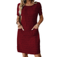 ⌛Oferta por tempo limitado - Vestido texturizado para mulher com gola redonda e comprimento até ao joelho