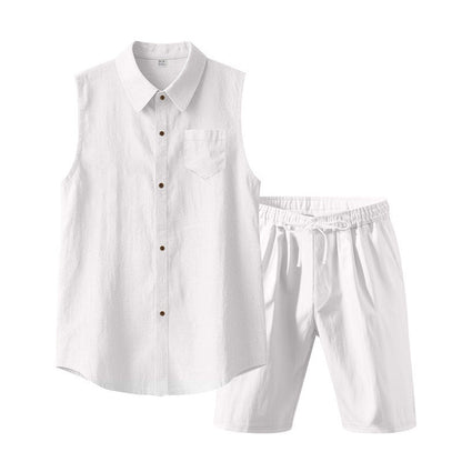 🔥🔥Conjunto de camisa sem mangas e shorts de linho masculino