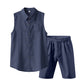 🔥🔥Conjunto de camisa sem mangas e shorts de linho masculino