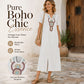 Vestido comprido para mulher bordado com fenda frontal