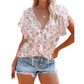 🎉 POR TEMPO LIMITADO, 50% DE DESCONTO! 🔥Blusa casual para mulher com decote em V e estampado floral.