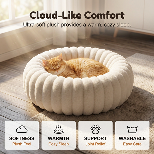 Cama redonda ultramacia e calmante para cães e gatos 🐾 Aconchegue-se, relaxe – um abraço aconchegante em forma de cama ✨