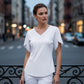 🎉 POR TEMPO LIMITADO, 50% DE DESCONTO! 👚 Blusa com decote em V e manga curta – Brisa suave para mulher 🌸