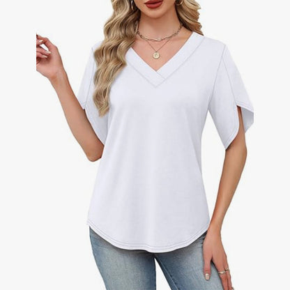 🎉 POR TEMPO LIMITADO, 50% DE DESCONTO! 👚 Blusa com decote em V e manga curta – Brisa suave para mulher 🌸