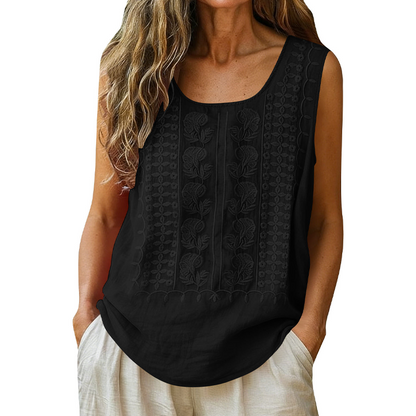 ⌛Oferta por tempo limitado - Regatas de senhora bordadas com gola redonda