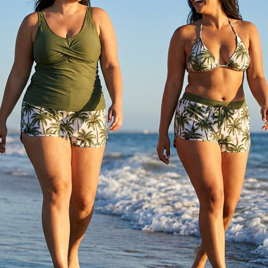 🌸🌸Conjunto de biquíni tankini de 3 peças para mulher com calções.