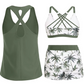 🌸🌸Conjunto de biquíni tankini de 3 peças para mulher com calções.