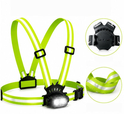 Lanterna de peito LED recarregável com faixas refletoras