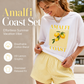Conjunto de verão para menina com t-shirt estampada com limões e calções listrados