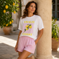 Conjunto de verão para menina com t-shirt estampada com limões e calções listrados