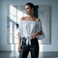 🎁Novidades com 50% de desconto💥Blusa casual de verão para mulher com ombros à mostra e laço frontal