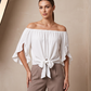 🎁Novidades com 50% de desconto💥Blusa casual de verão para mulher com ombros à mostra e laço frontal