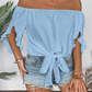 🎁Novidades com 50% de desconto💥Blusa casual de verão para mulher com ombros à mostra e laço frontal