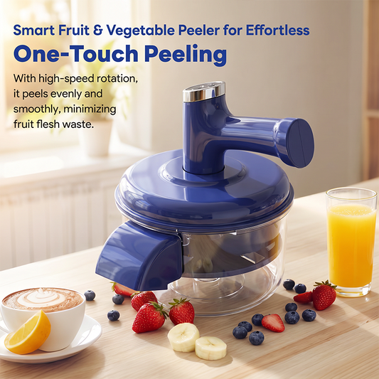 🔥Promoção Imperdível com 50% de desconto🔥 Descascador e Misturador de Fruta Elétrico – 2 em 1, Recarregável via USB, Um Toque, Descasca em 10 segundos 🍎