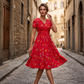 🌺👗Vestido de senhora com decote em V, padrão floral e cintura torcida