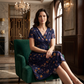🌺👗Vestido de senhora com decote em V, padrão floral e cintura torcida