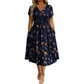 🌺👗Vestido de senhora com decote em V, padrão floral e cintura torcida