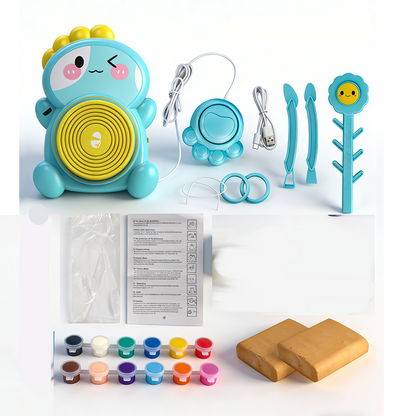 🏺🪐Kit de torno de oleiro elétrico infantil com pedal, barro e tintas