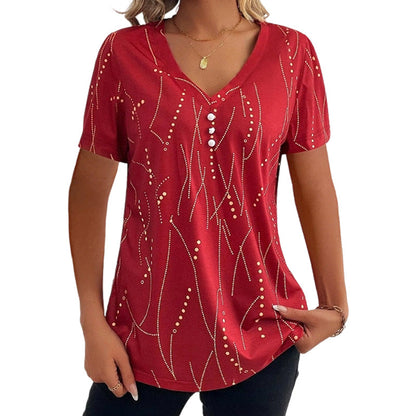 👗👗Blusa de mulher elegante com estampado e decote em V