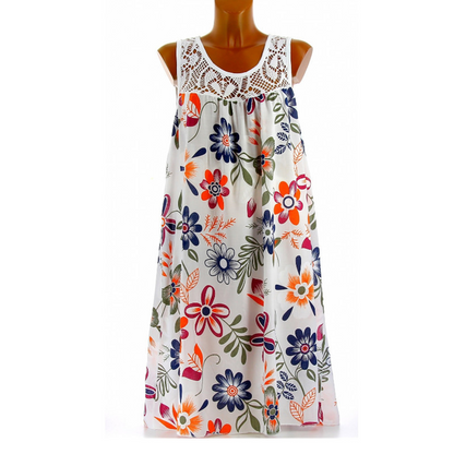 ☀️☀️Vestido feminino elegante sem mangas com estampado floral