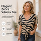 T-shirt de mulher com estampado de zebra, decote em V e amarração frontal