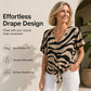 T-shirt de mulher com estampado de zebra, decote em V e amarração frontal