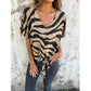 T-shirt de mulher com estampado de zebra, decote em V e amarração frontal