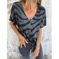 T-shirt de mulher com estampado de zebra, decote em V e amarração frontal