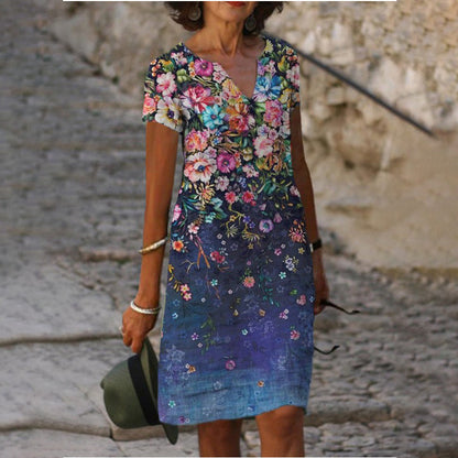 Tendência do momento⭐👗 Vestido solto com estampado ousado e decote deslumbrante – Leve e versátil para o dia ou para a noite ✨