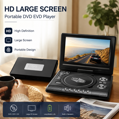 📺 Leitor de DVD/EVD portátil HD de 7,8" – Ecrã grande, recarregável e compatível com DVD/CD/USB/SD – Perfeito para casa e viagens 🔥 50% de desconto
