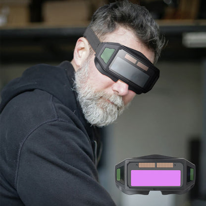 Óculos panorâmicos para soldadura com escurecimento automático e proteção contra luz intensa.