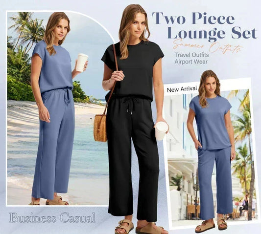 🌺 Novo conjunto de duas peças para mulher: top sem mangas e calças largas