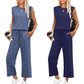 🌺 Novo conjunto de duas peças para mulher: top sem mangas e calças largas